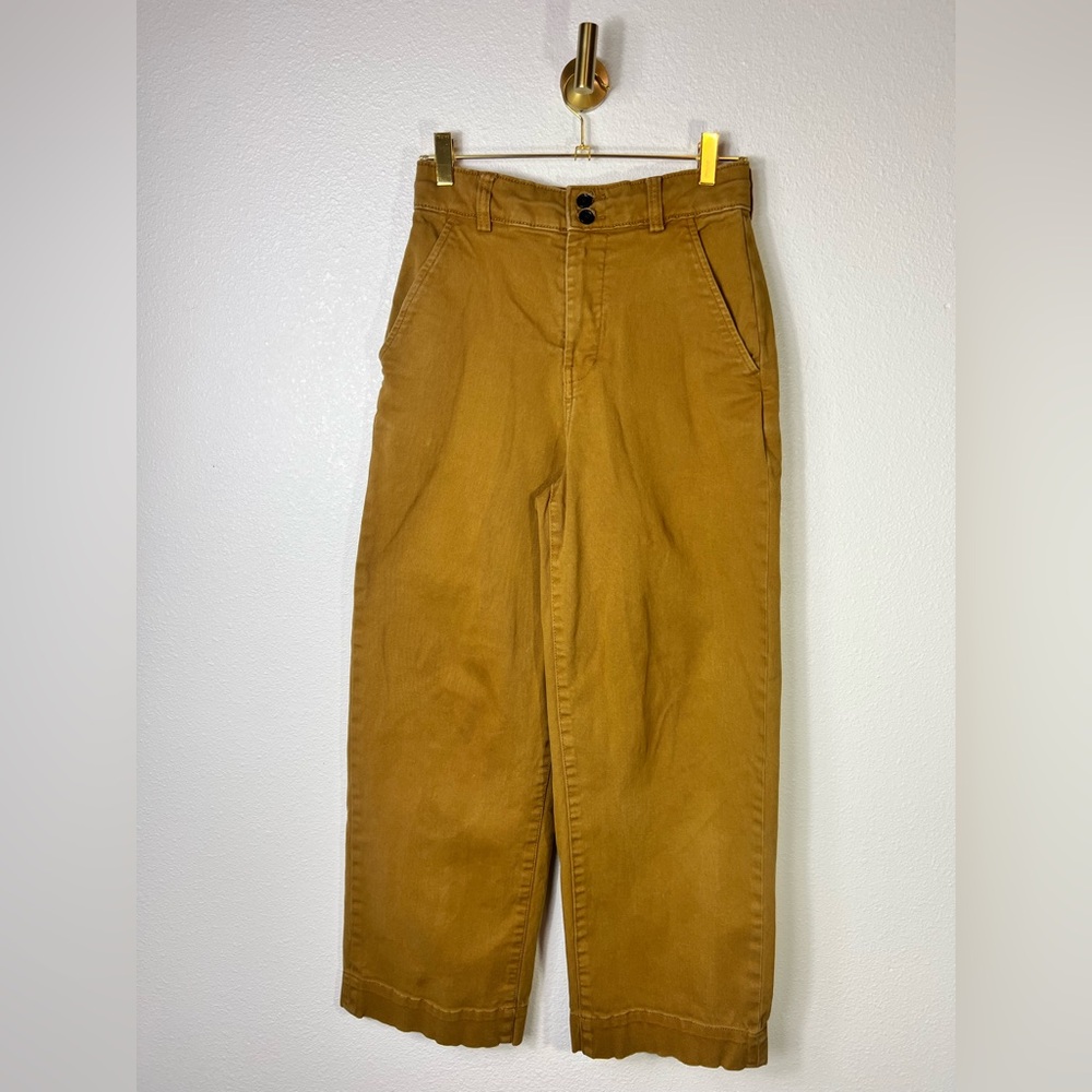 Everlane Organic Cotton Straight Wide Leg Short Mustard Pants Size 2